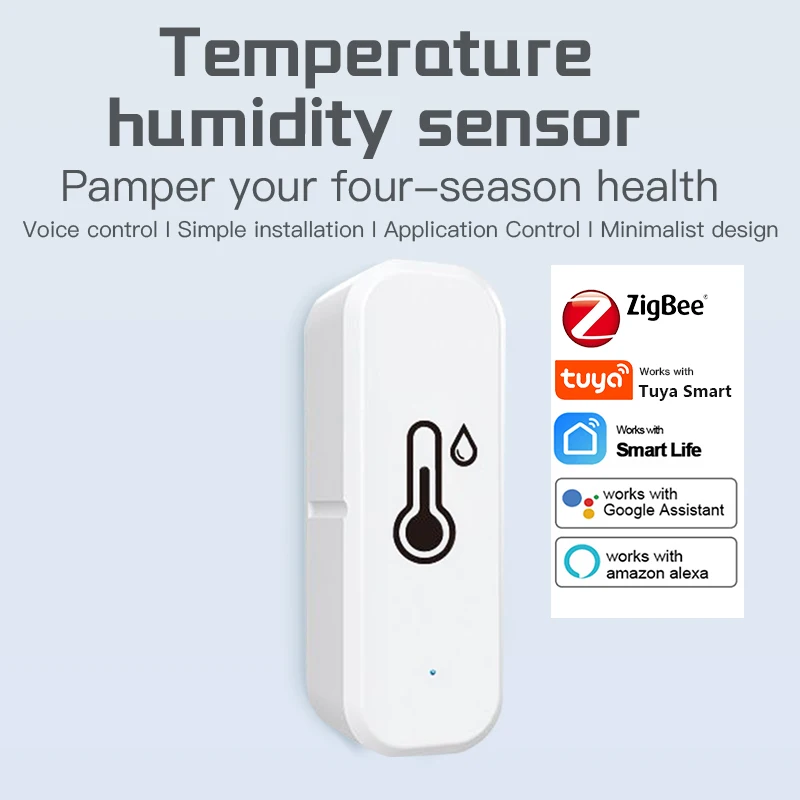Compatible con sensor de temperatura y humedad Tuya Zigbee, dispositivo doméstico inteligente Compatible con Google Home Alexa para monitoreo ambiental