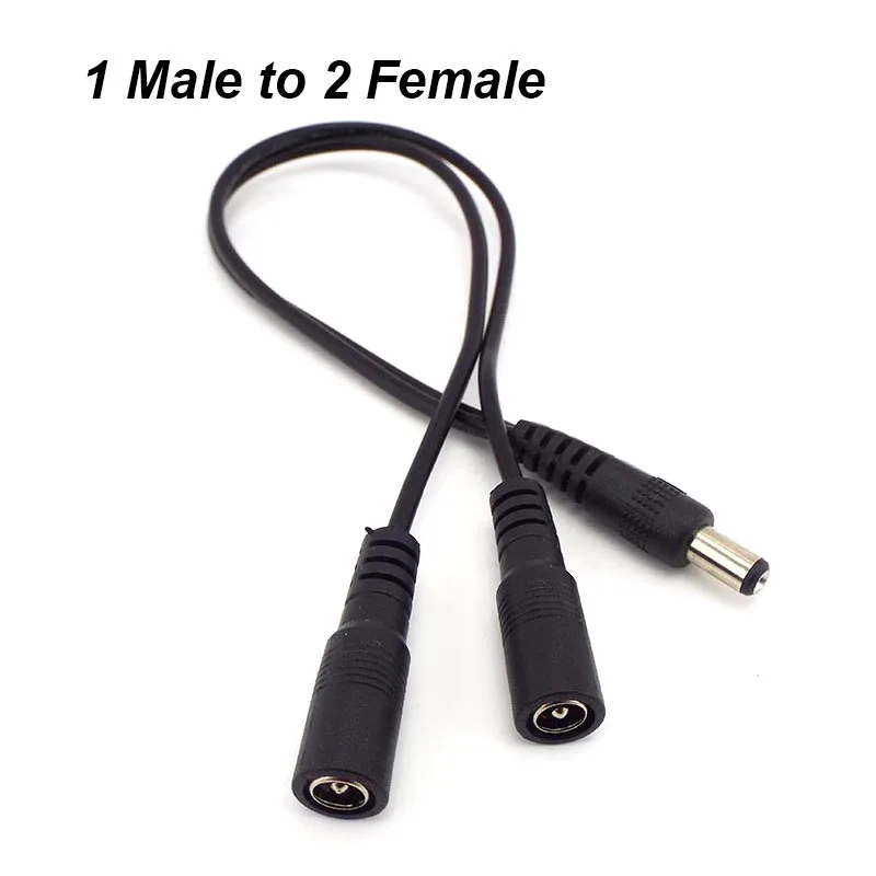 Dc 12v 1 fêmea para 2 macho cabo divisor de energia dividido 2.1*5.5mm para câmera cctv segurança dvr acessórios tira de luz led