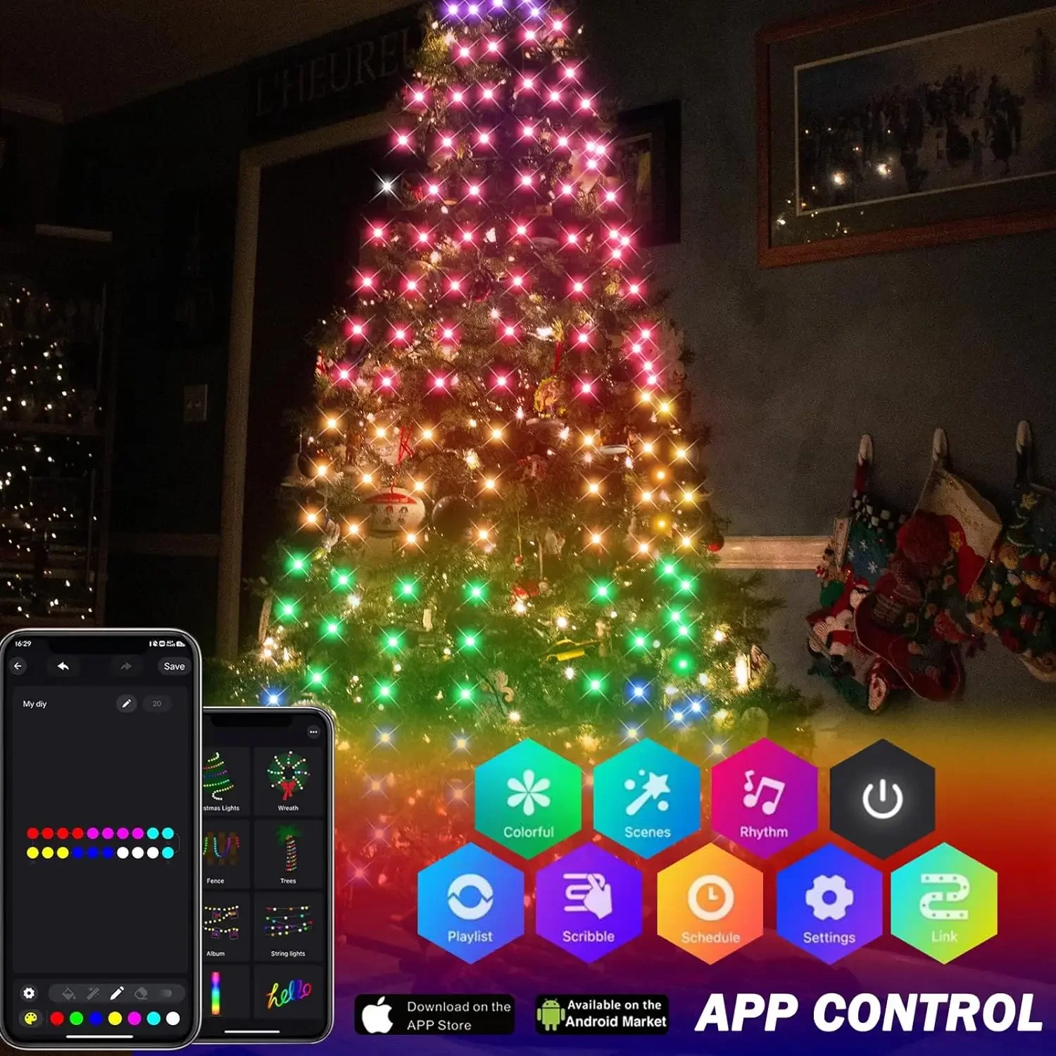 DIY LED Fairy String Lights with Smart APP & Remote Control RGBIC Christmas Tree Lights Garland for Outdoor Garden Party Wedding