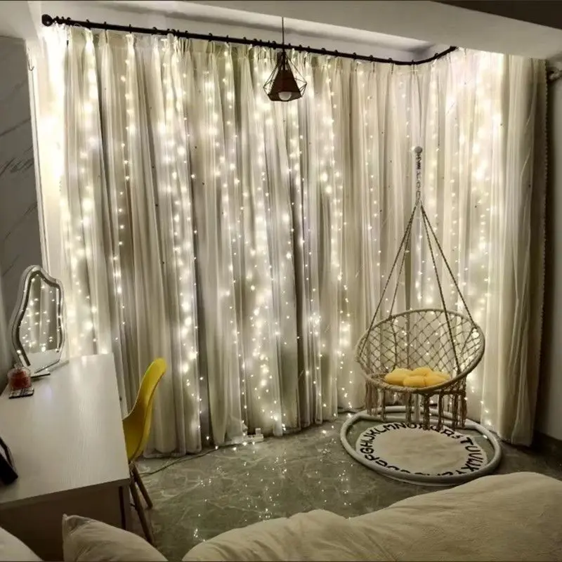 6/4/3M LED USB/แบตเตอรี่ Curtain String ไฟ Fairy Christmas Garland ระยะไกลสําหรับปีใหม่ปาร์ตี้สวนตกแต่งบ้าน