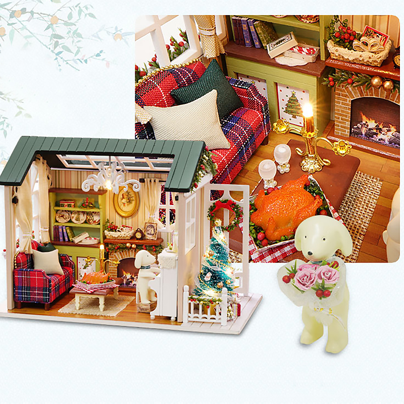 Maison de poupée Miniature à monter soi-même, jouet de construction, décorations de chambre à coucher avec meubles, jouet artisanal en bois, cadeau d'anniversaire