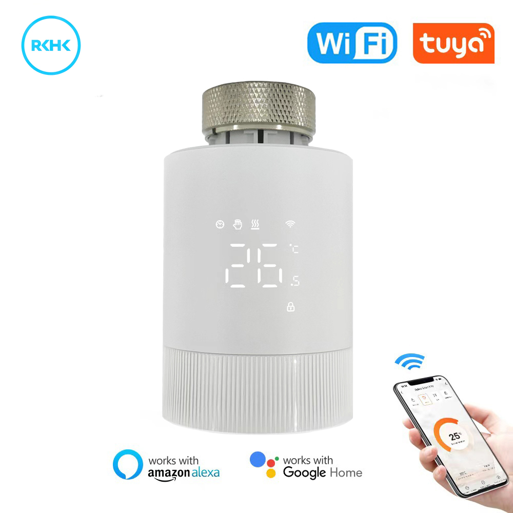 Rkhk tuya casa inteligente wifi válvula termostática do radiador cabeça trv termostato controlador de temperatura funciona com alexa google casa