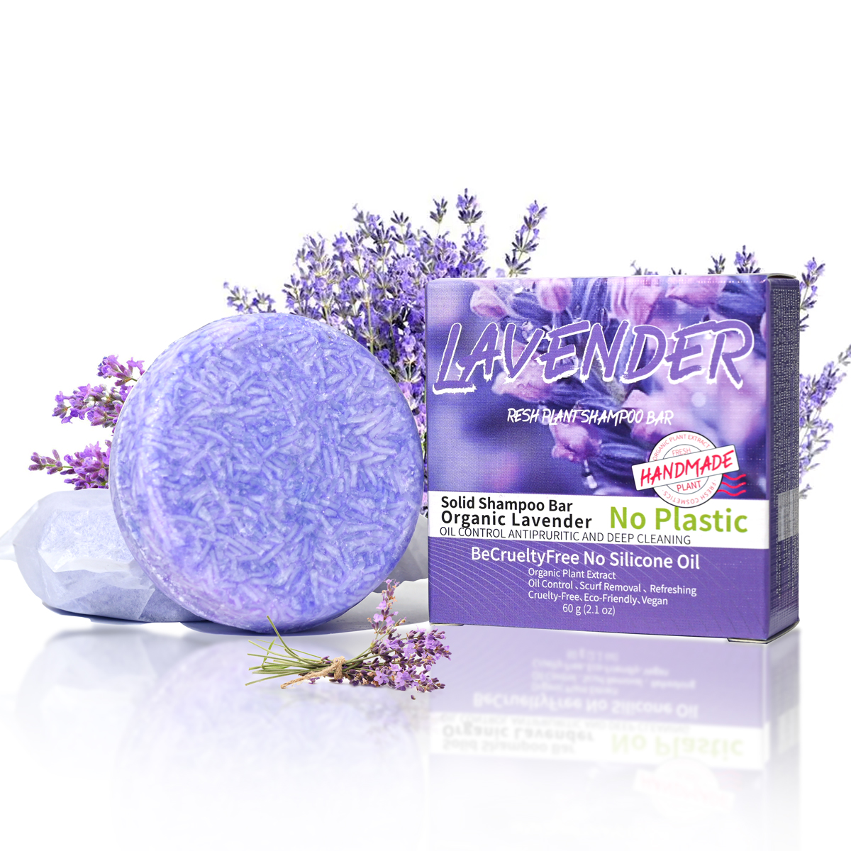 Shampoo de óleo essencial de lavanda provençal, sabonete artesanal para cuidados com os cabelos, shampoo sólido e sabonete de limpeza auto rotulado