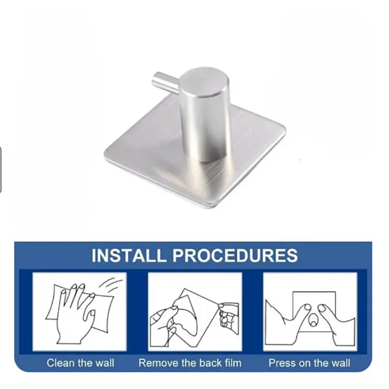 4Pcs Adhesive Heavy Duty Wall Hook Waterproof Stainless Steel, Mounting - Bathroom and Bedroom