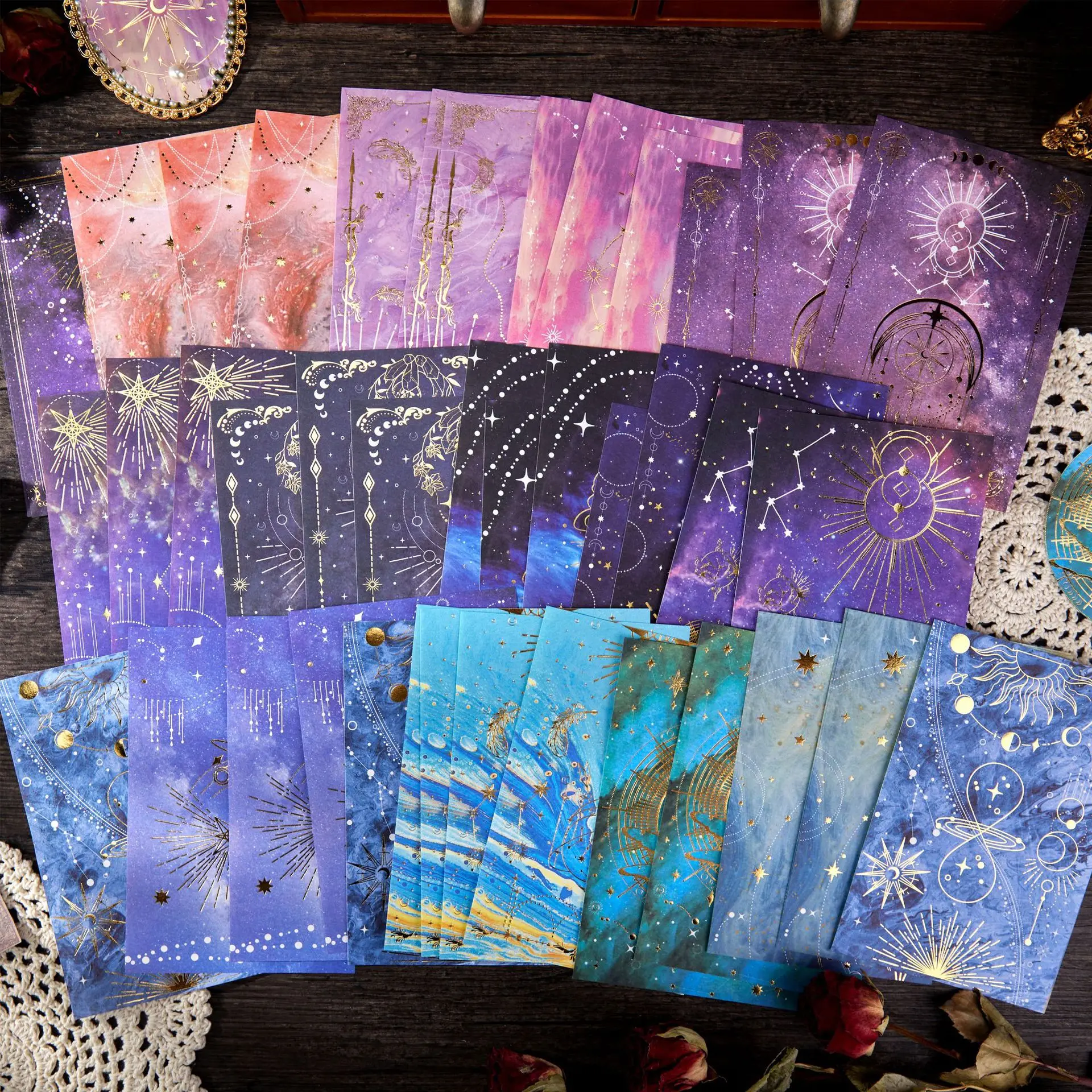 Mr. Papier, 6 Stile, jeweils 15 Blatt, buntes Sternen himmel material papier, DIY handgemachtes Dekorations collagen material buch