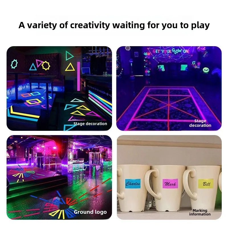 Neon fluorescent cloth tape, 5 meters, rainbow color, party, non reflective, glow in the dark, under black uv light