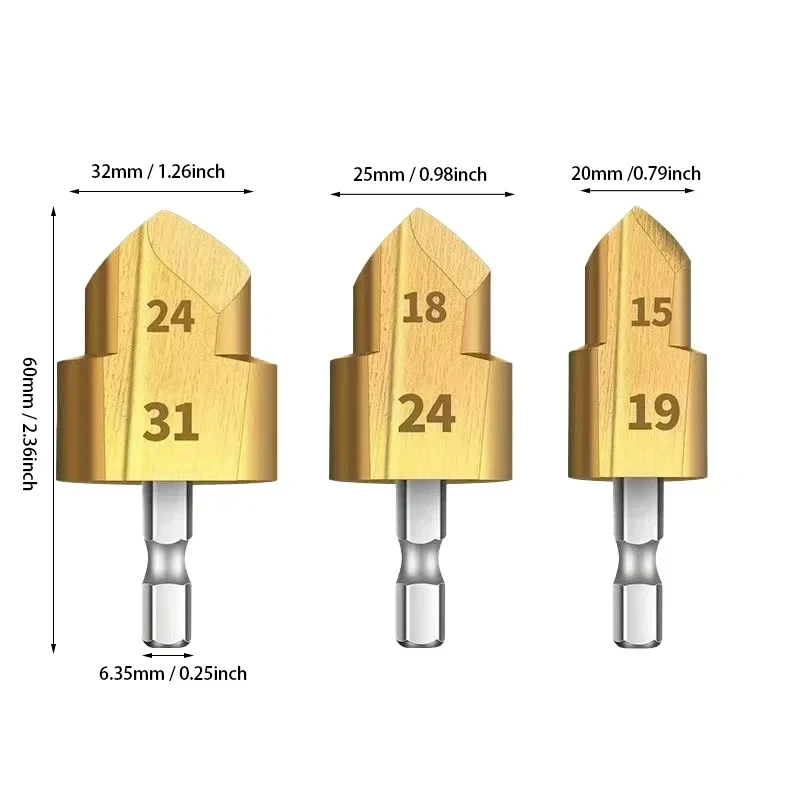 New 1/3pcs PPR Lifting Drill Bit 20/25/32mm Titanium Step Drill Bit Hex Shank Hole Opener Core Drill Bits for Water Pipe Reaming
