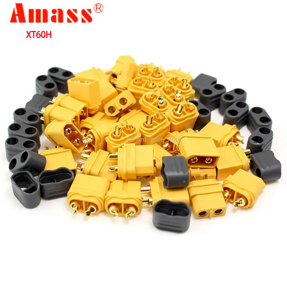 10 Uds 20 piezas conector Amass XT60H enchufe tipo bala XT60 con cubierta mejorada de funda XT60 hembra y macho chapado en oro para piezas RC