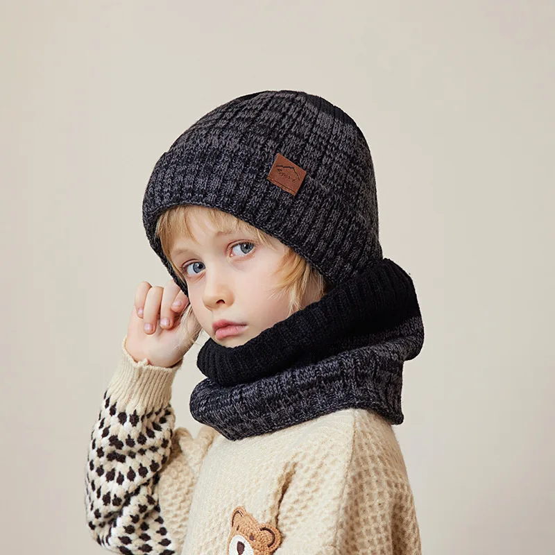 Conjunto de 3 uds de gorro de invierno para niños, bufanda y guantes, gorros de invierno con forro polar de felpa gruesa, redecilla corta para niños, conjunto de invierno de 2 uds para niño