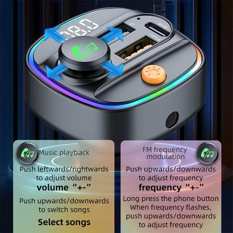 Bluetooth 5.3 Car FM Transmitter Hands-Free Car AUX Radio Modulator MP3 Player with Fast Charging Adapter Auto Accessories