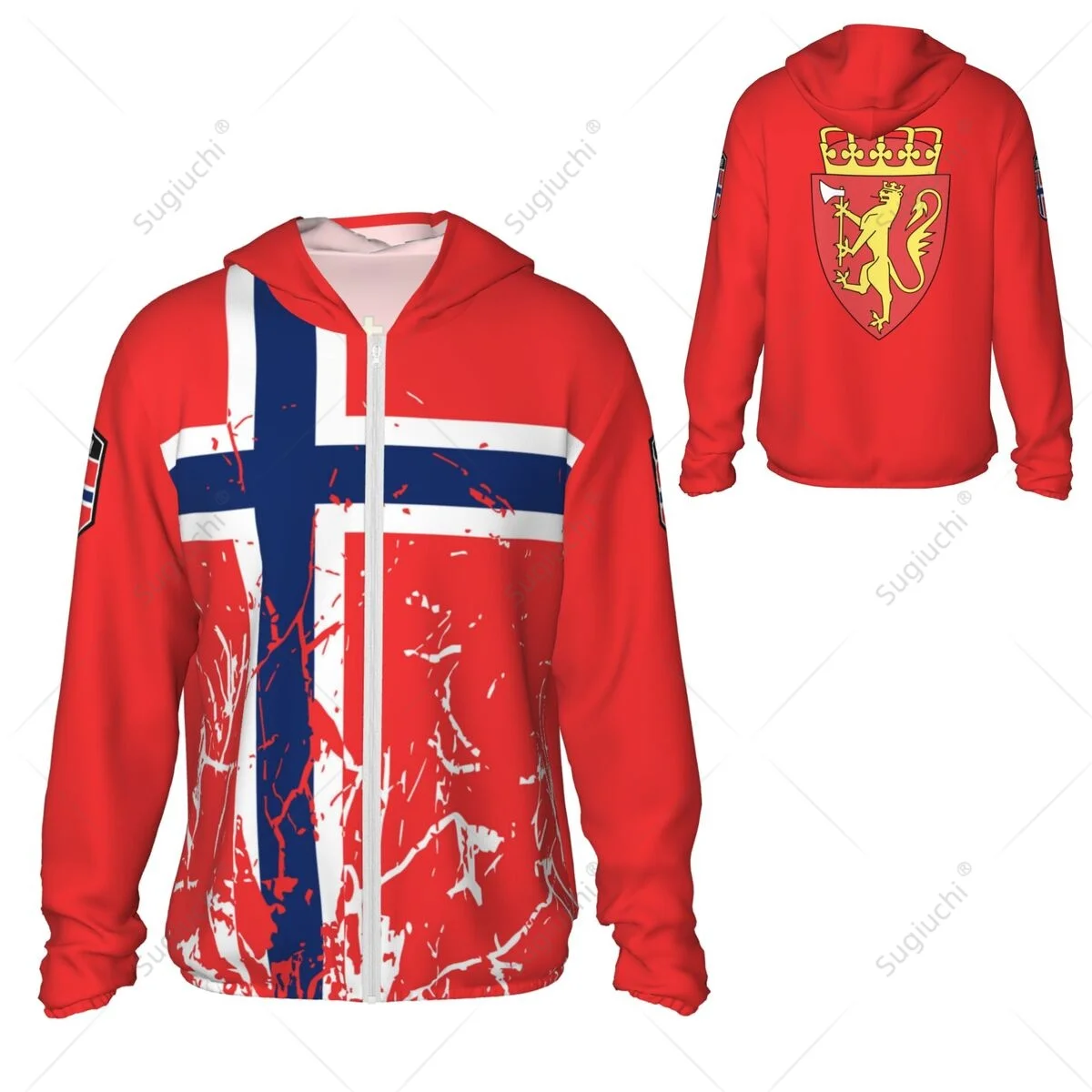 Sudadera con capucha de protección solar de grano de bandera de Noruega, ropa de protección solar, pesca, ciclismo, correr, secado rápido, manga larga con cremallera, poliéster