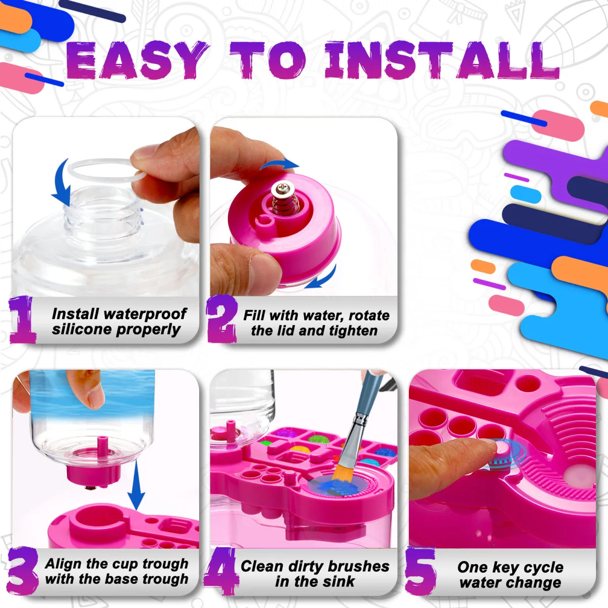 New Paint Brush Cleaner With Drain Button Automatic Water Circulation Paint Brush Cleaning Machine Cleaning Bucket Art Tools