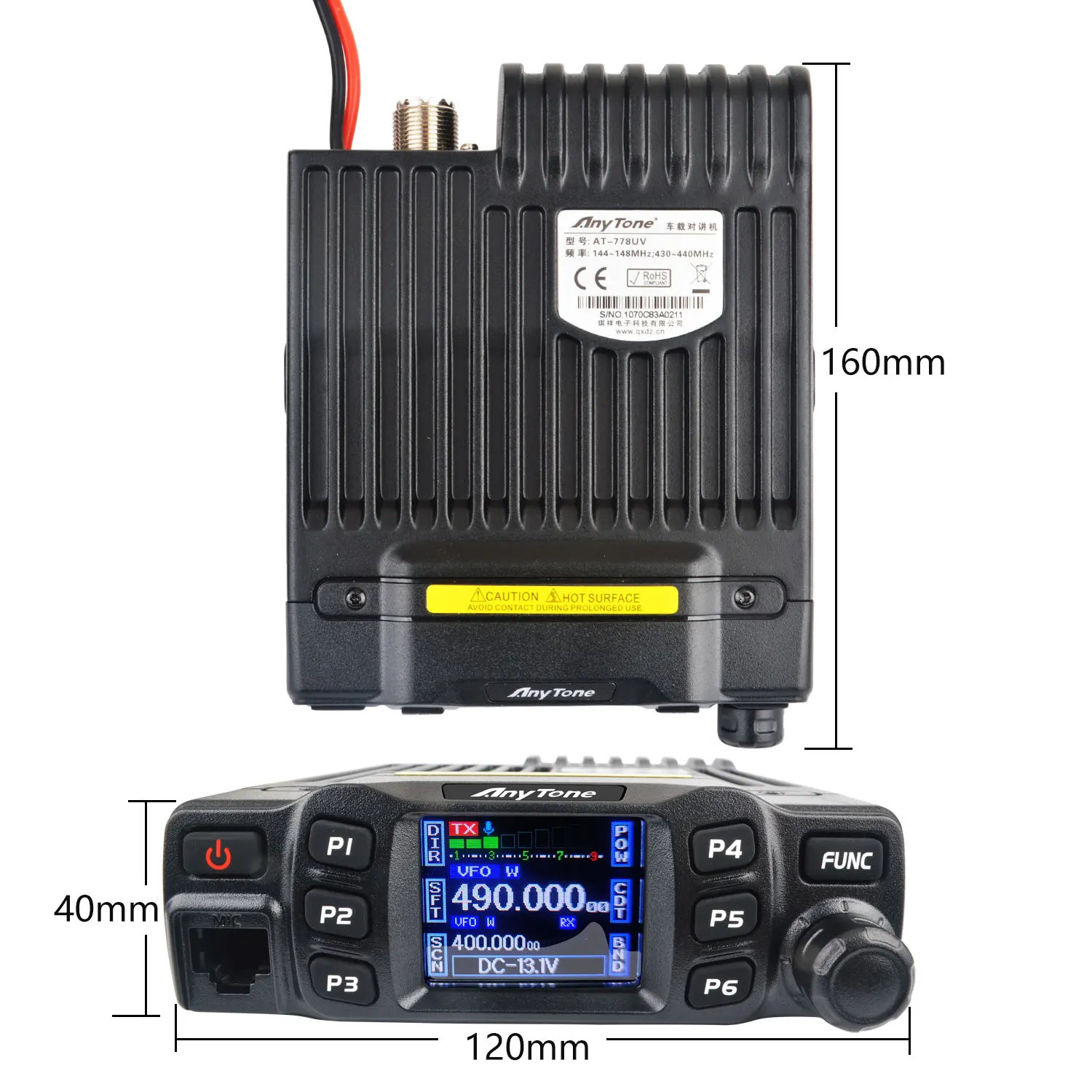AnyTone Walkie Talkie GMRS AT-778UV AT-778UVII 136-174 & 400-490MHz 25W Dual Band VOX Analog Mobile Radio  Color Display