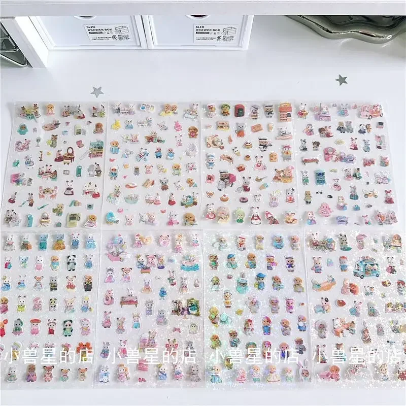 Sylvanian Families High-value Cute Double-transparent Sticker Scene Decoration Material Hand Account Waterproof Laser Star Toy