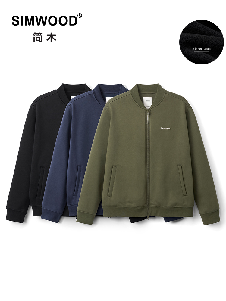 SIMWOOD 2024 Herbst Winter Neue Oversize 400gsm Antistatische Warme Fleece Liner Jacken Männer Baseball Mäntel Bomber Jacken