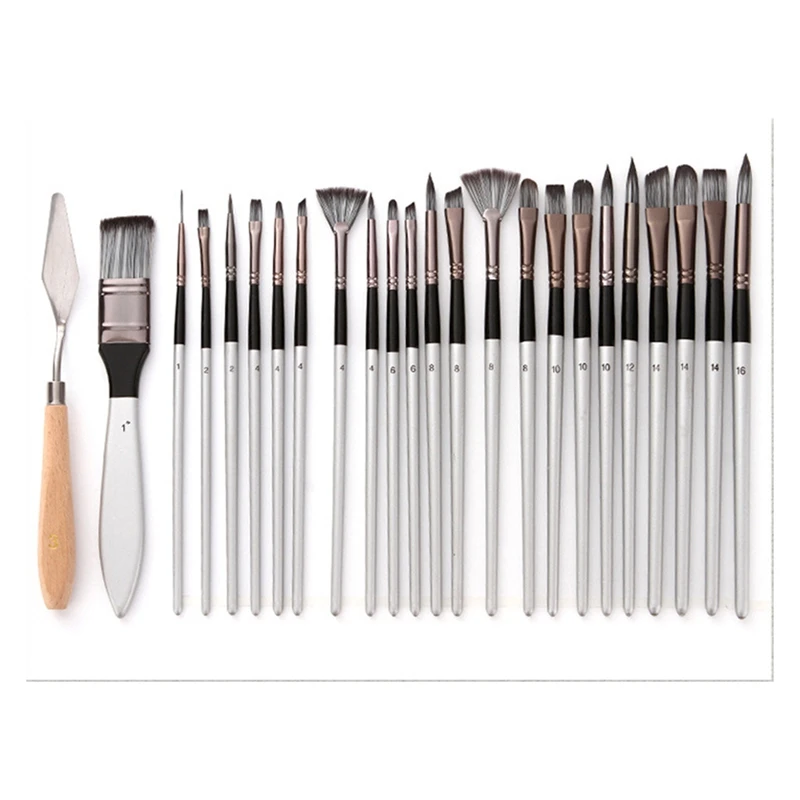24 buah Set kuas cat Set Enhanced sintetis Brush Set dengan kain Roll dan palet pisau untuk akrilik, minyak, air