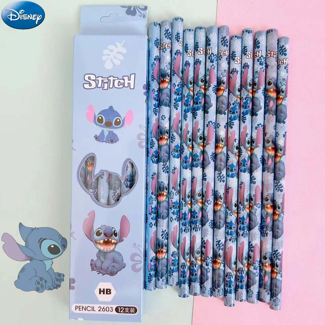 12 Uds Disney Stitch Anime lápiz útiles escolares chico lápices de colores útiles escolares lápices Hb lápices niños cumpleaños regalo de Navidad