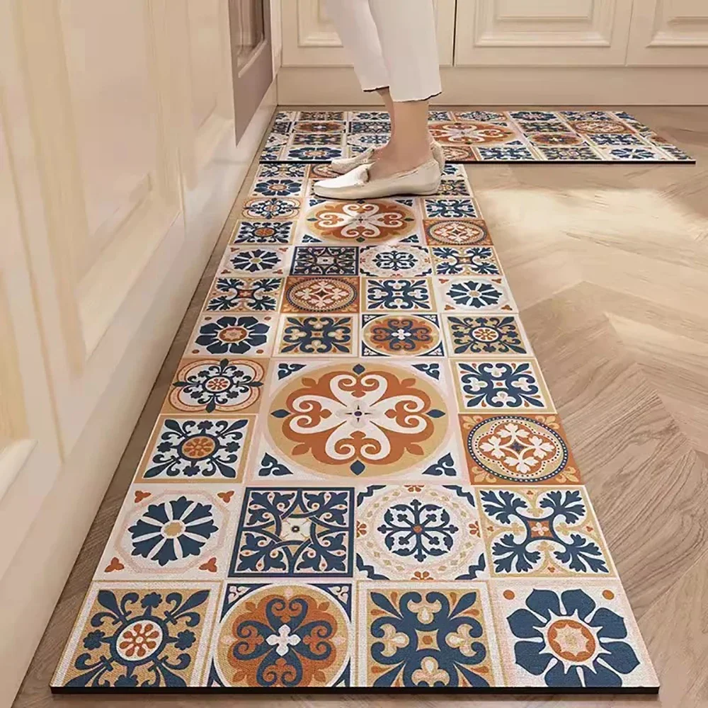 Alfombra de cocina con estampado absorbente, alfombra antideslizante para pasillo, alfombras largas para sala de estar, dormitorio, entrada, felpudo para baño