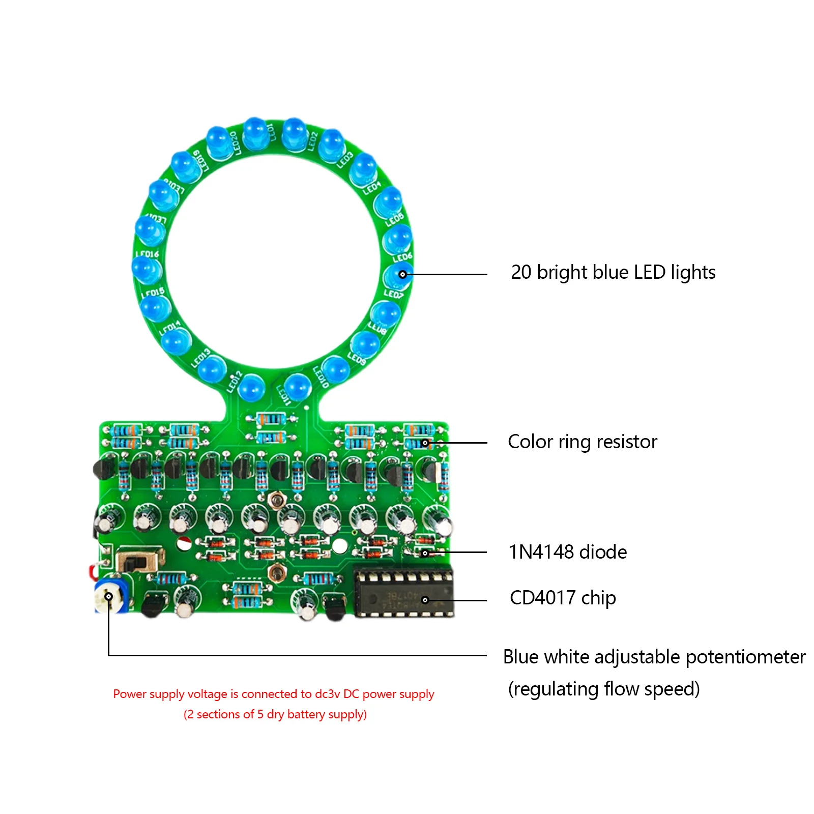 D4017 Ring Shaped Gradient LED Water Lamp DIY Electronic Kit Welding and Manufacturing Parts for Traning and Teaching