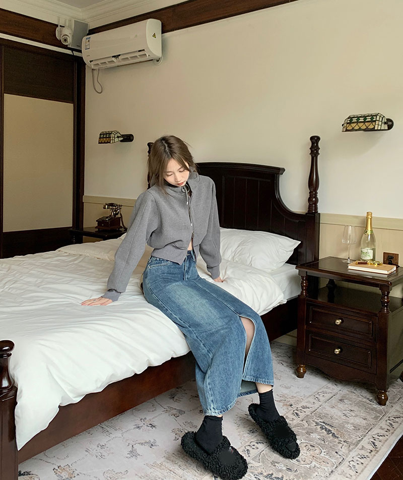 봄 가을 새로운 빈티지 사이드 슬릿 데님 스커트 여성의 몸집이 작은 하이 웨이스트 슬리밍 a 라인 중간 길이 Bodycon 스커트