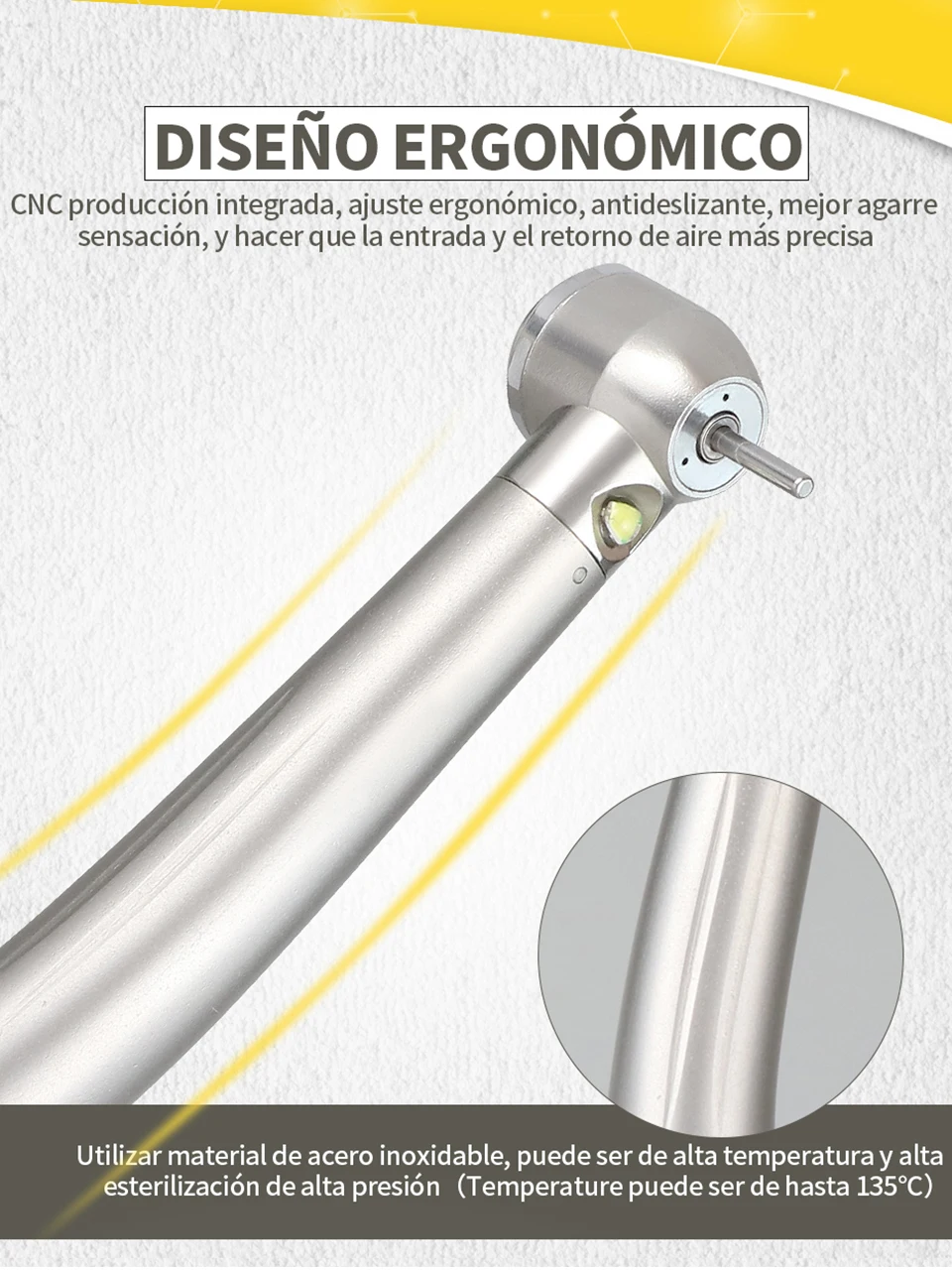 Pieza de Mano Dental LED Alta Velocidad Alta Rotación 3 Spray de Agua Enfriamiento Rápido Rodamiento Cerámico Bajo Ruido Punta de Turbina Herramientas Odontológicas