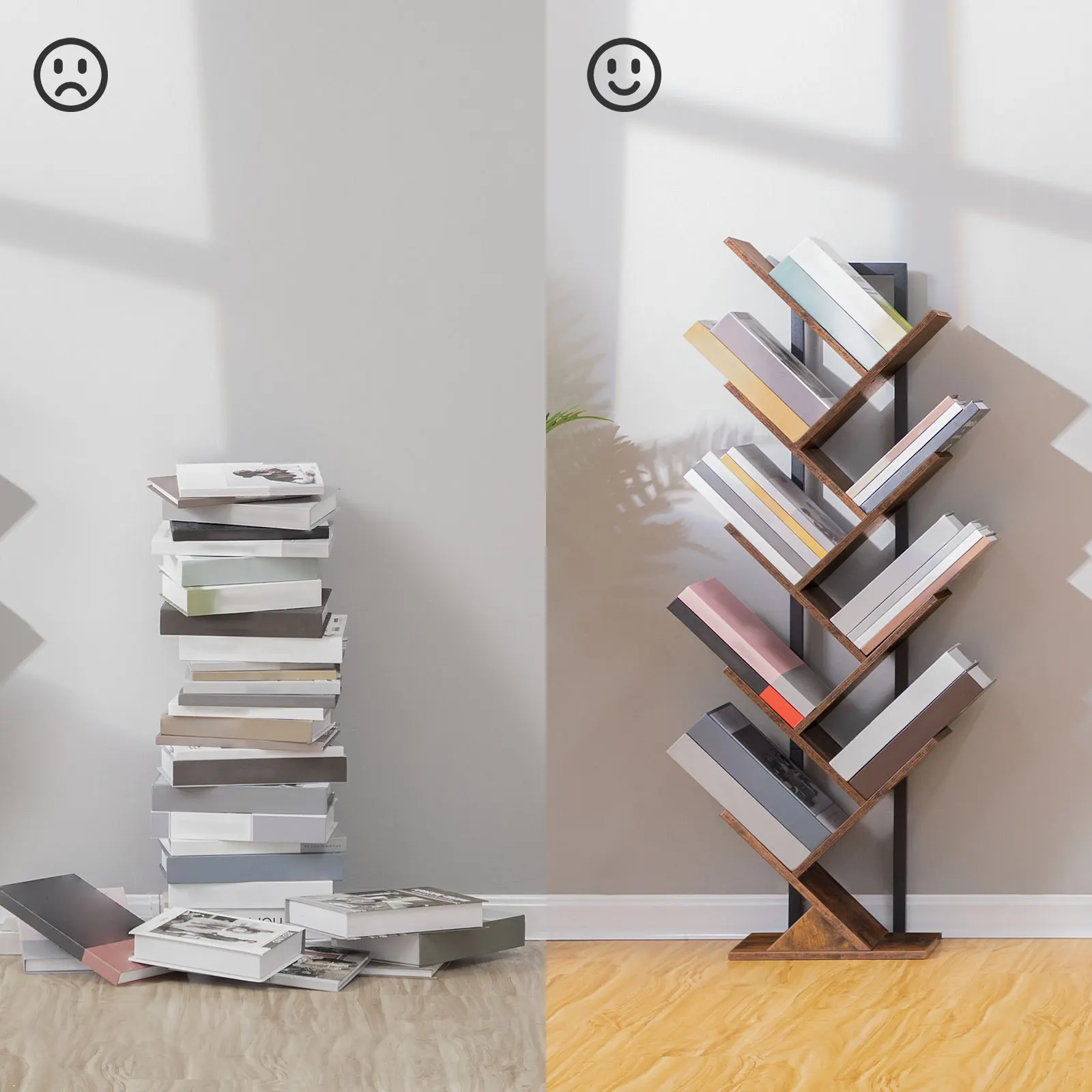 HOOBRO Scaffale per libri alto a 9 livelli Scaffale per libri da pavimento Libreria alta con ripiani in legno per CD Album per Home Office