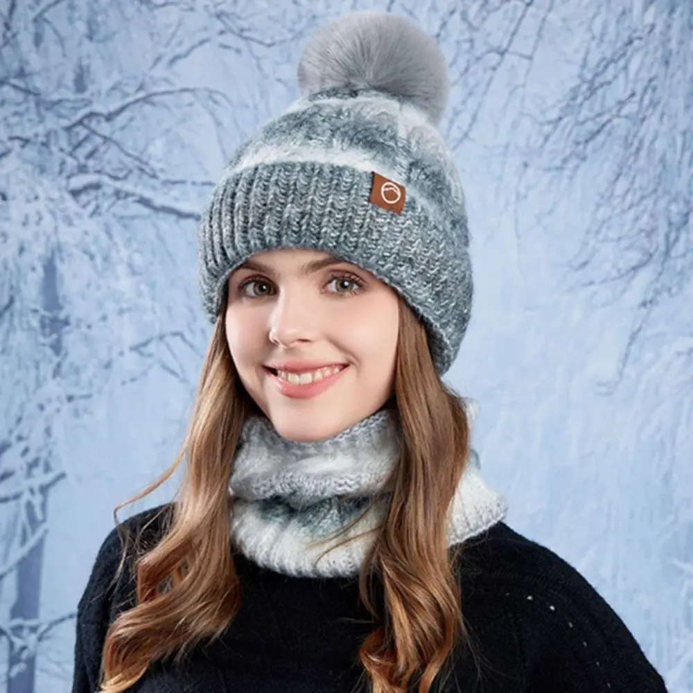 Set di sciarpe per cappelli lavorati a maglia di colore sfumato di moda Berretti antivento resistenti al freddo Berretti scaldacollo ispessito caldo invernale per donna