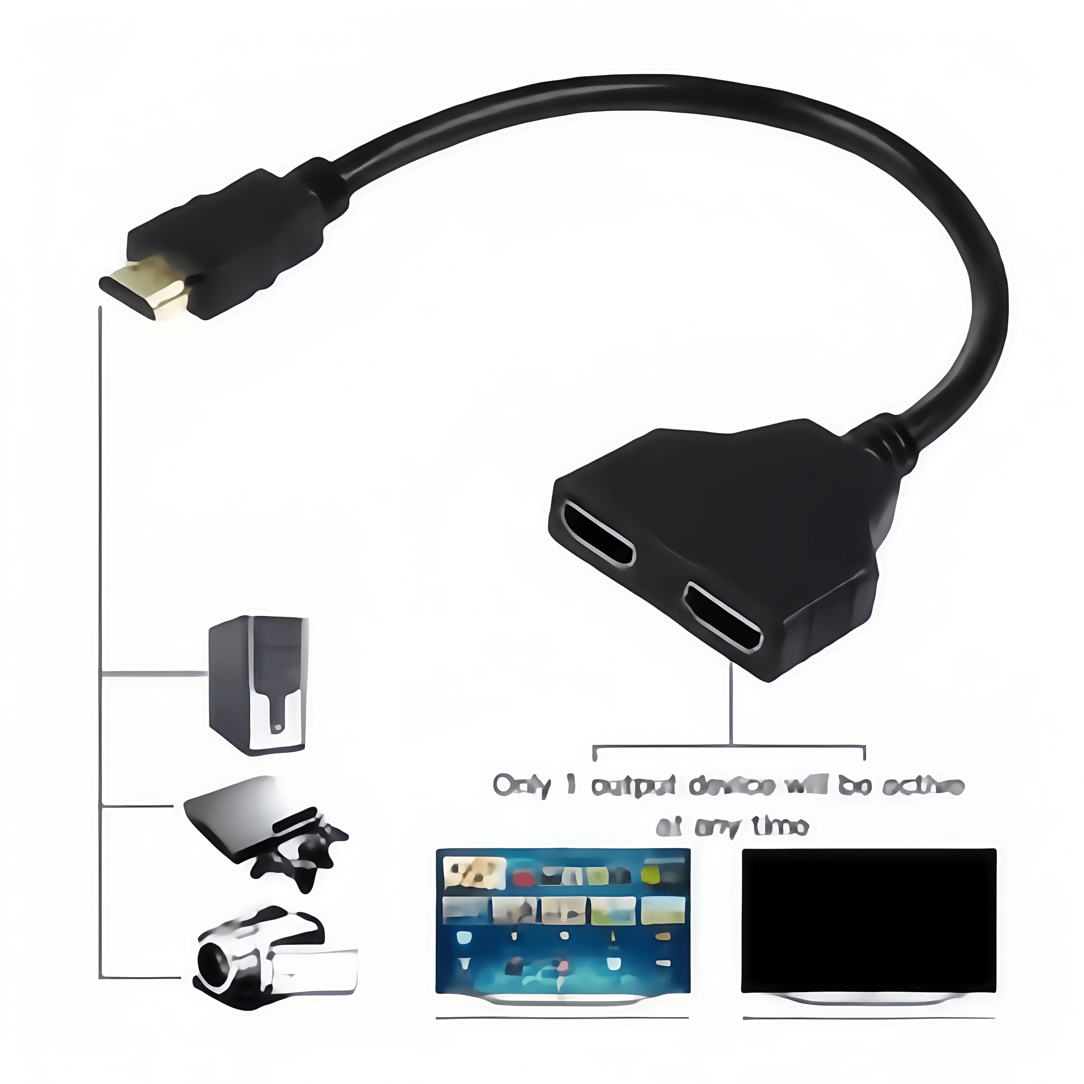 1 auf 2 HDMI-Splitter-Adapter – 1080P HD-Signalduplikator, männlich auf 2 weiblich Y-Kabel für Dual-Monitor/TV-Setup