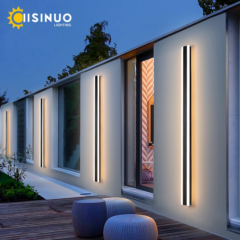 Hiện Đại Chống Nước Ngoài Trời Dài Dải Đèn LED Dán Tường IP65 Nhôm Đèn Sân Vườn Hiên Nhà Sconce Ánh Sáng 110V 220V sconce Đèn LED