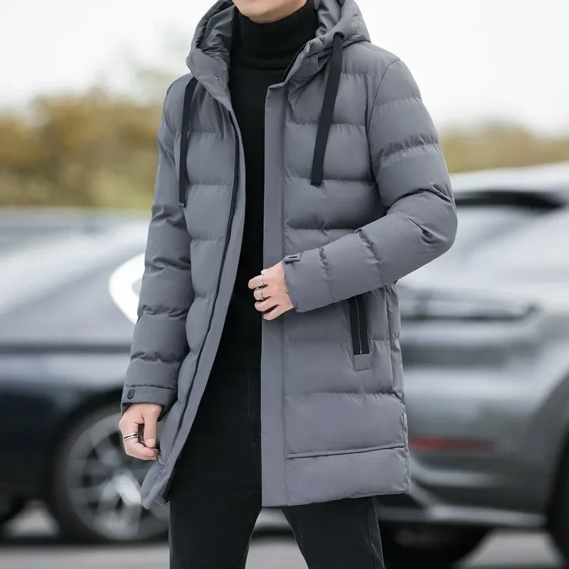 Abrigo de algodón medio a largo con capucha 2024 invierno nueva ropa de trabajo abrigo de algodón Chaqueta larga de algodón abrigo de invierno para hombres