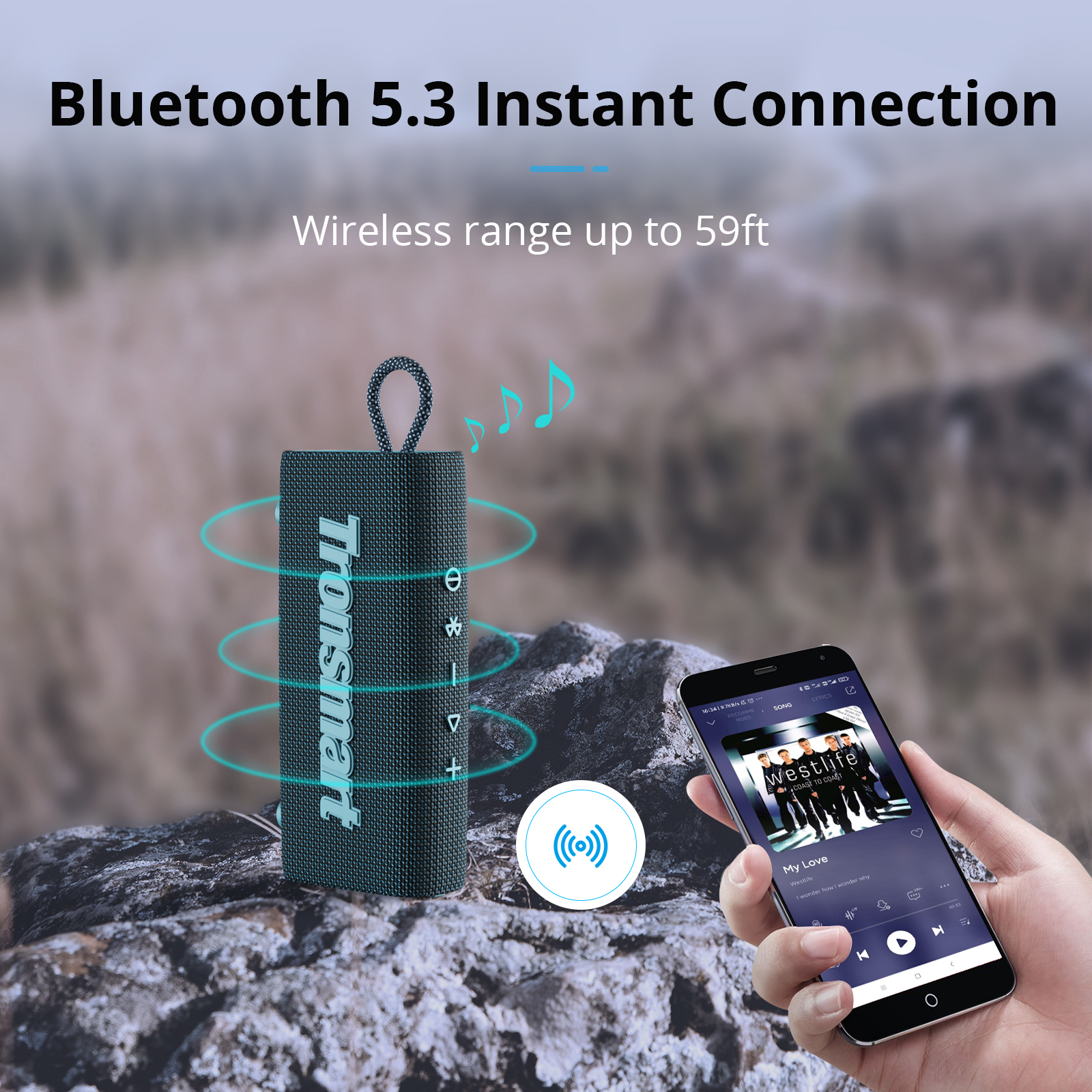 Tronsmart Trip Bluetooth 5.3 Alto-falante portátil de driver duplo com IPX7 à prova d'água, estéreo sem fio verdadeiro para exterior