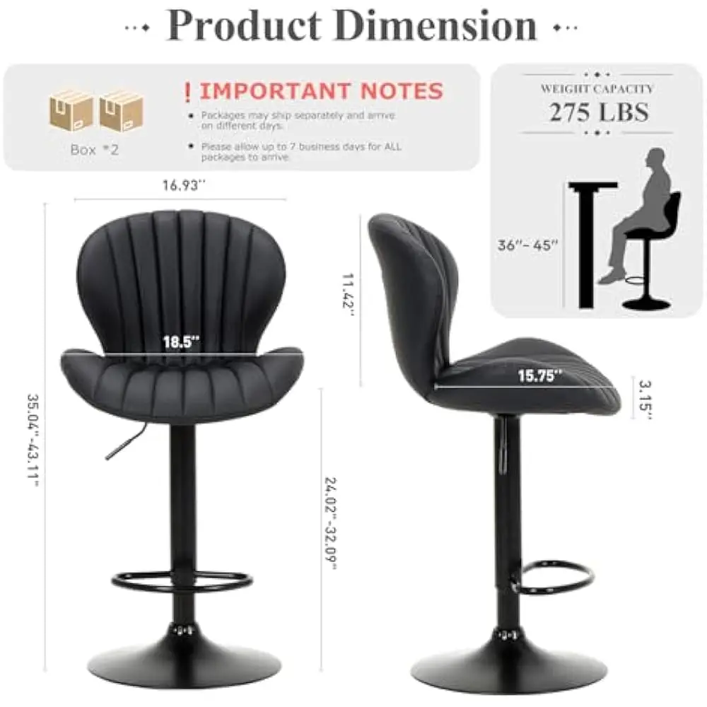 Bar Stools Set of 4, Swivel Bar Chairs, Adjustable Faux Leather Upholstered Barstools Counter Height with High Backrest