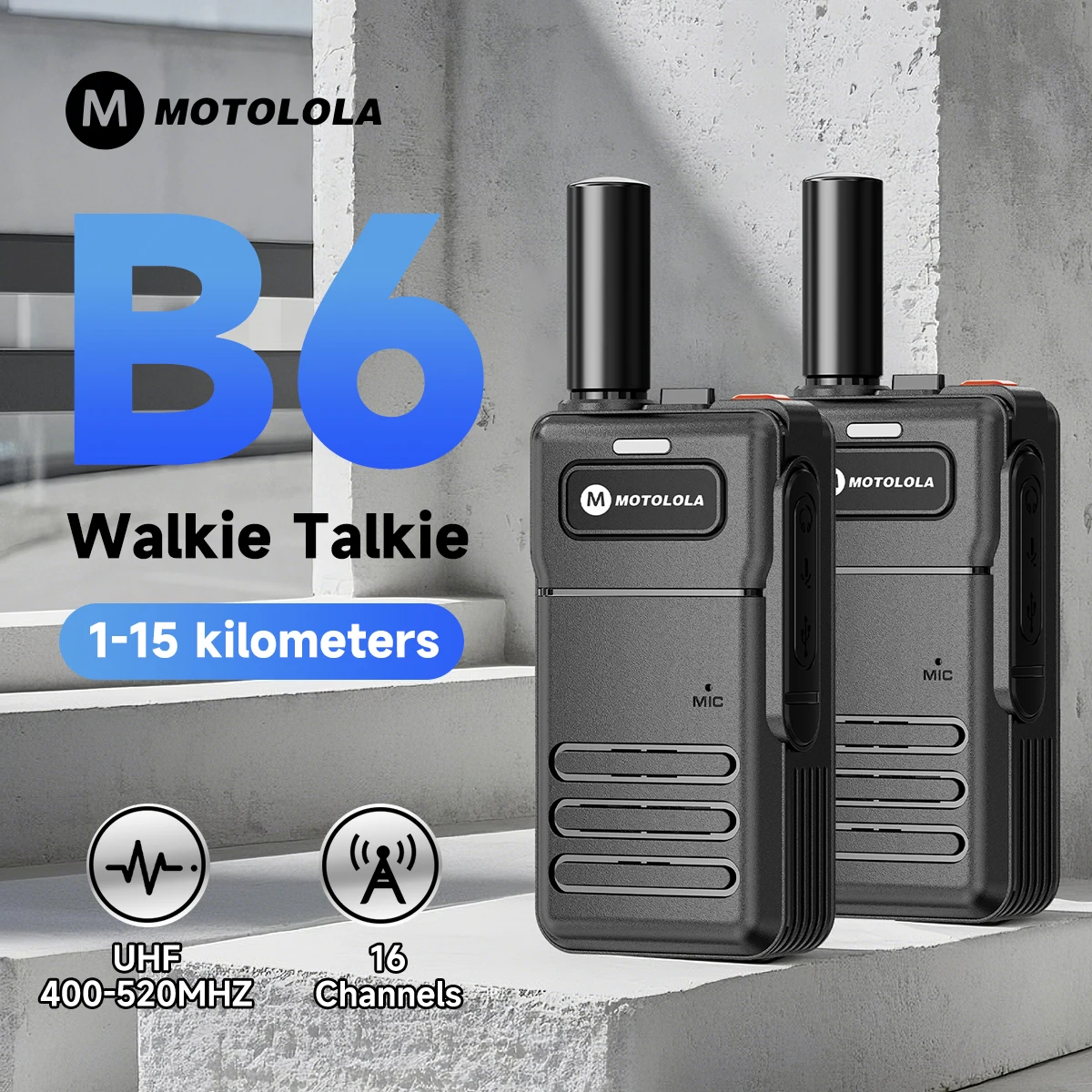 Motolola Mini-Walkie-Talkie, große Reichweite, 16 Kanäle, professionell, B6, UHF, 400–520 MHz, passend zu Baofeng-Funkgerät