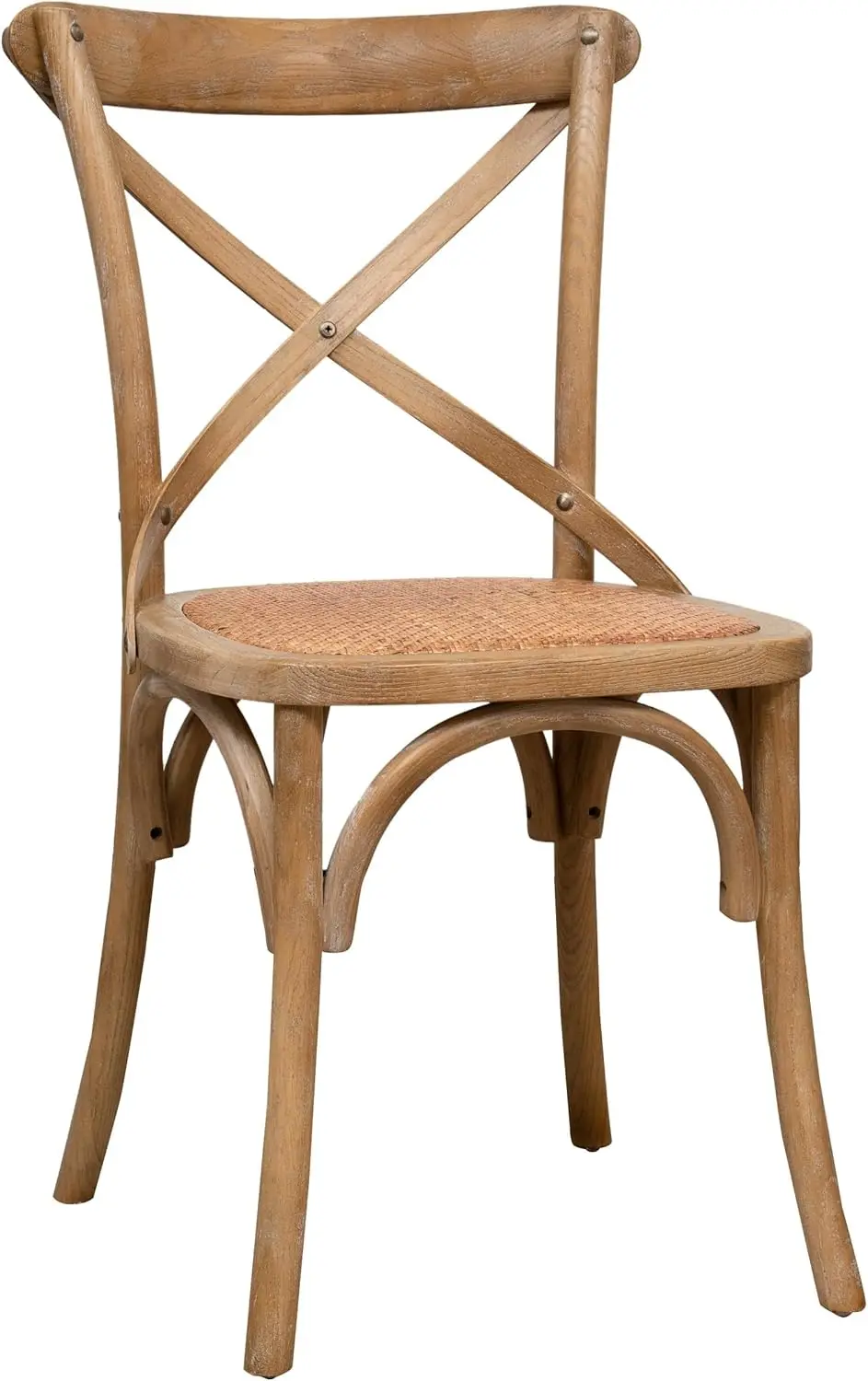 Holzsthul 46x42x86 cm aus massiver Esche und Rattansitz mit gealterter Holzoberfläche – Esszimmerstühle aus verwittertem Holz –