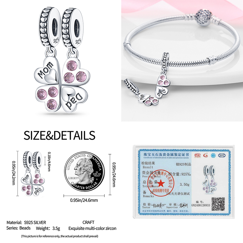 S925 prata esterlina colorido brilhante sorte grama sete estrelas joaninha encantos contas caber pan pulseiras originais diy presentes jóias ﻿