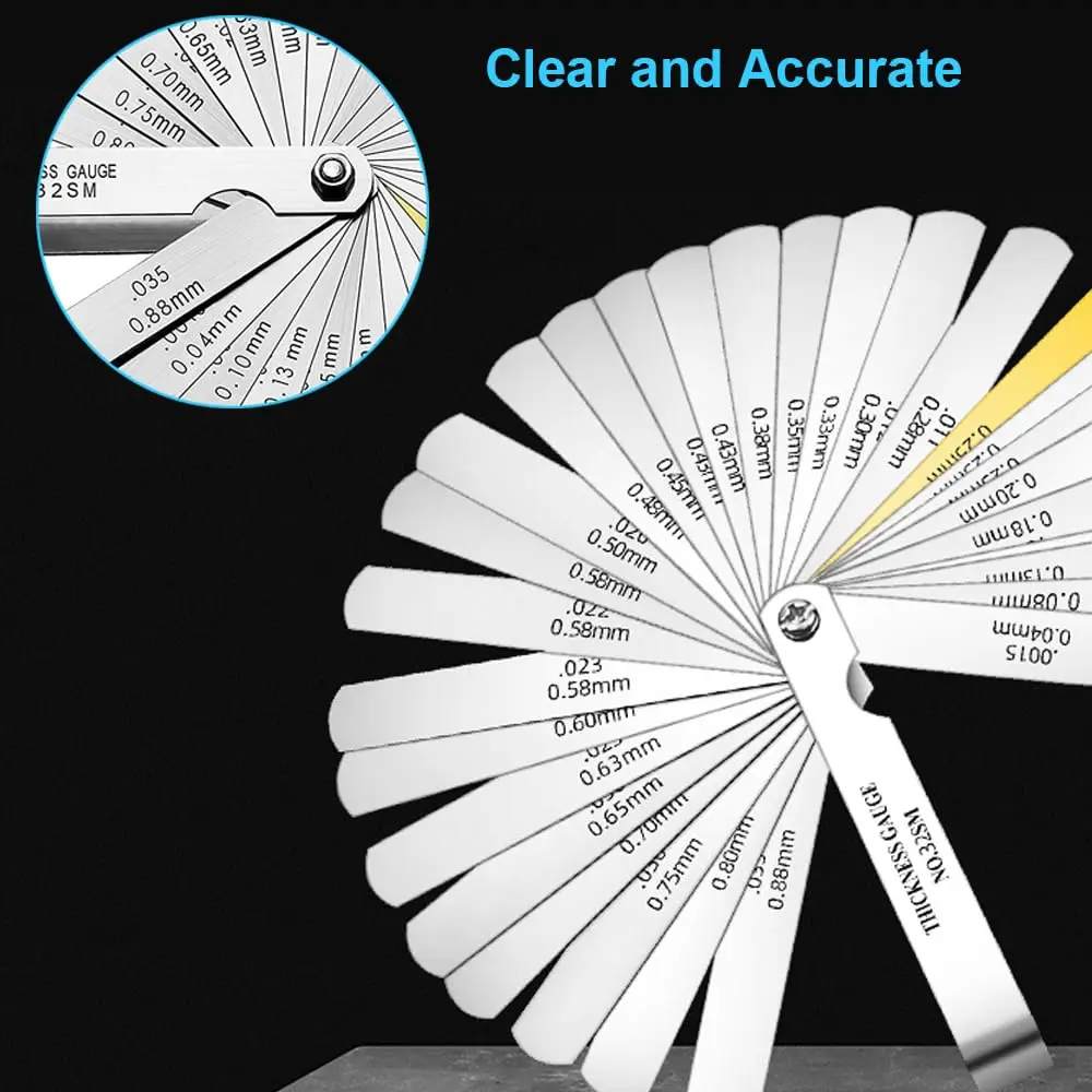 Spessimetro da 32 pezzi portatile durevole varie specifiche Spessimetro ad arco in acciaio inossidabile Gap Gauge Telemetro