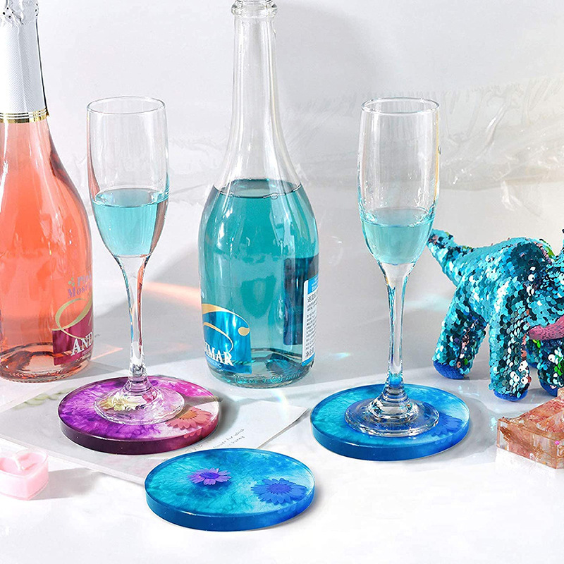 ถาดรองแก้วสี่เหลี่ยมทรงกลมทำด้วยมือแม่พิมพ์ซิลิโคนถาดรองแก้วกาแฟทำมือถาดงานฝีมือทำอีพอกซี่แผ่น sloki kaca ไวน์แม่พิมพ์การหล่อ