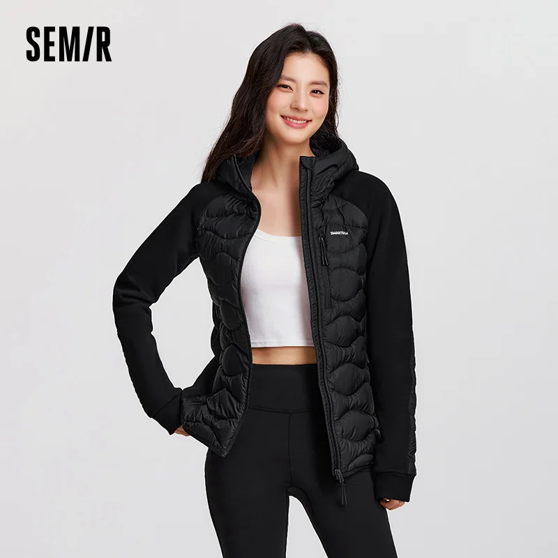 Semir para baixo casacos femininos fino ajuste retalhos lã impermeável manga raglan 2025 roupas de inverno mulher novos casacos e jaquetas