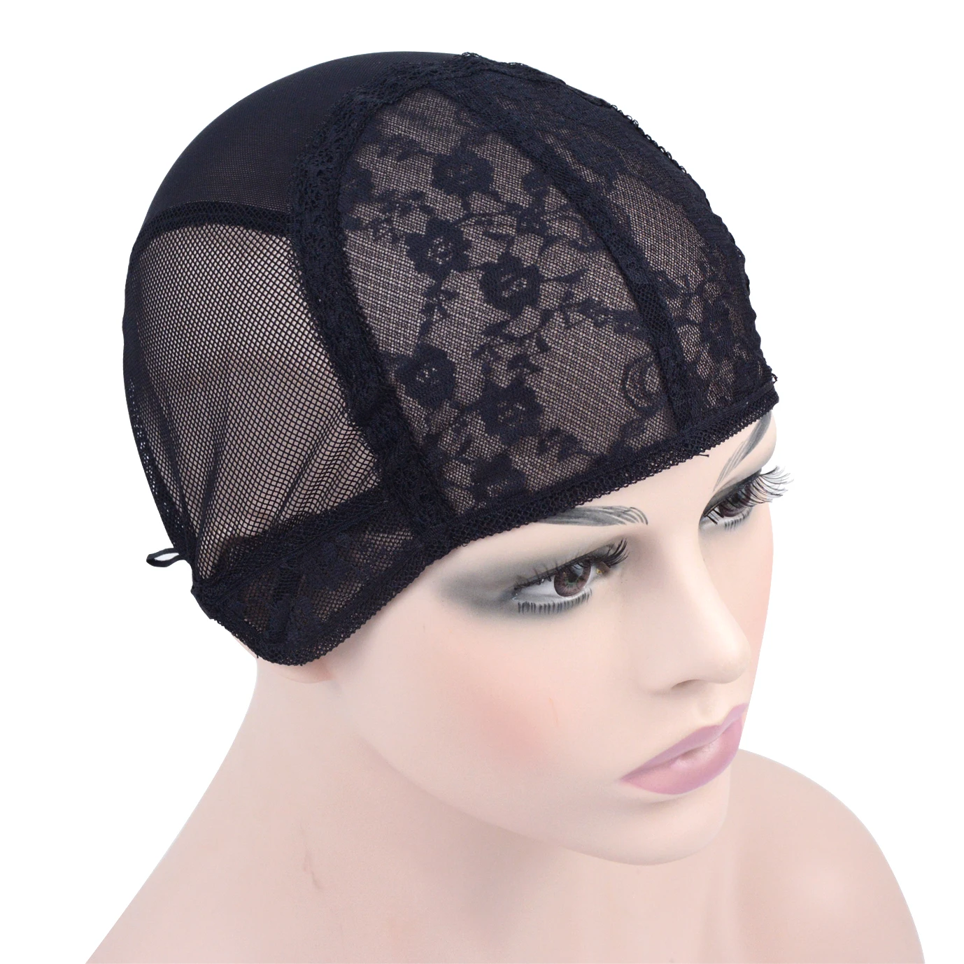 Gorro de peluca de encaje doble, 1 pieza, para hacer peluca, gorro tejido con correa ajustable en la parte trasera, red para el cabello elástica