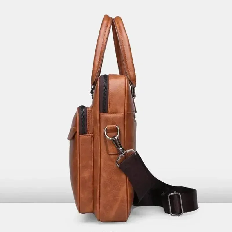 Borsa a tracolla in pelle PU Borsa per documenti a tracolla portatile casual e impermeabile di grande capacità per borsa per laptop da uomo