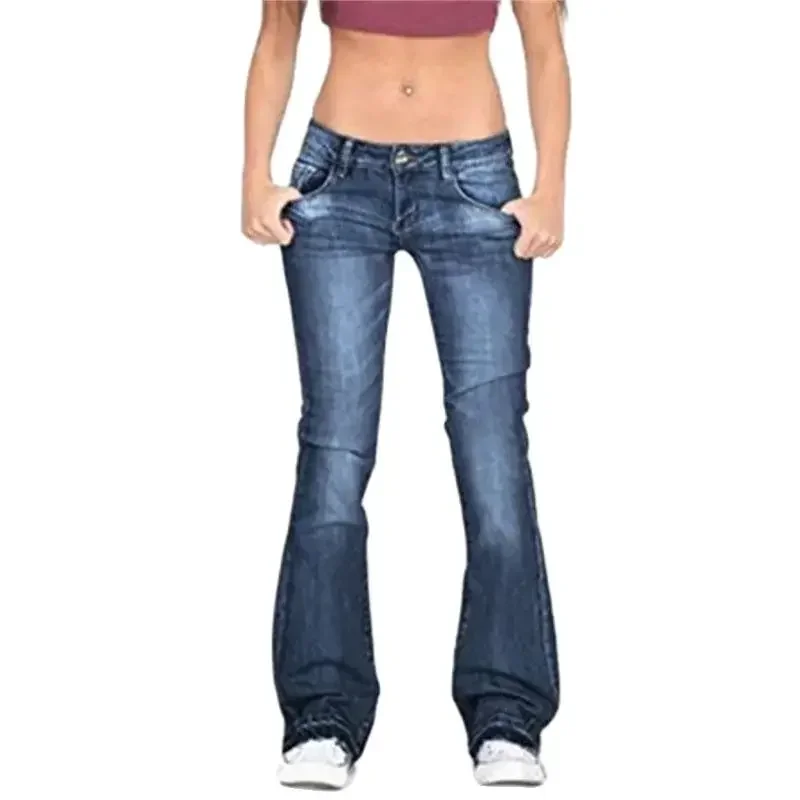 2025 Vintage Mittlere Taille Gewaschene Jeans Frauen Neue Slim Fit Micro Ausgestelltes Hosen Casual Pendler Weibliche Denim Hosen Trend Streetwear