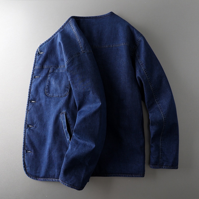 Jaqueta de Aodão Masculina Estilo Americano Retrô Original, Roupa Masculina de Aodão, Jeans sso de Cor Pura, Ajuste Sl...