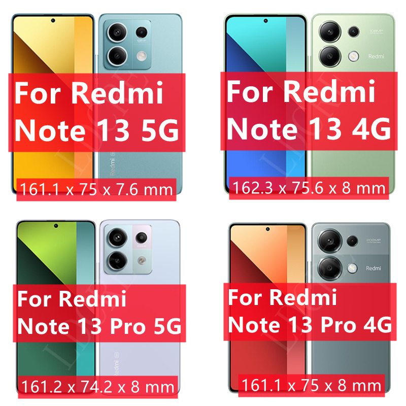 4 Uds para Xiaomi Redmi Note 13 vidrio Redmi Note 13 vidrio templado cubierta completa pegamento 9H Protector de pantalla para Redmi Note 13 Pro 4G 5G