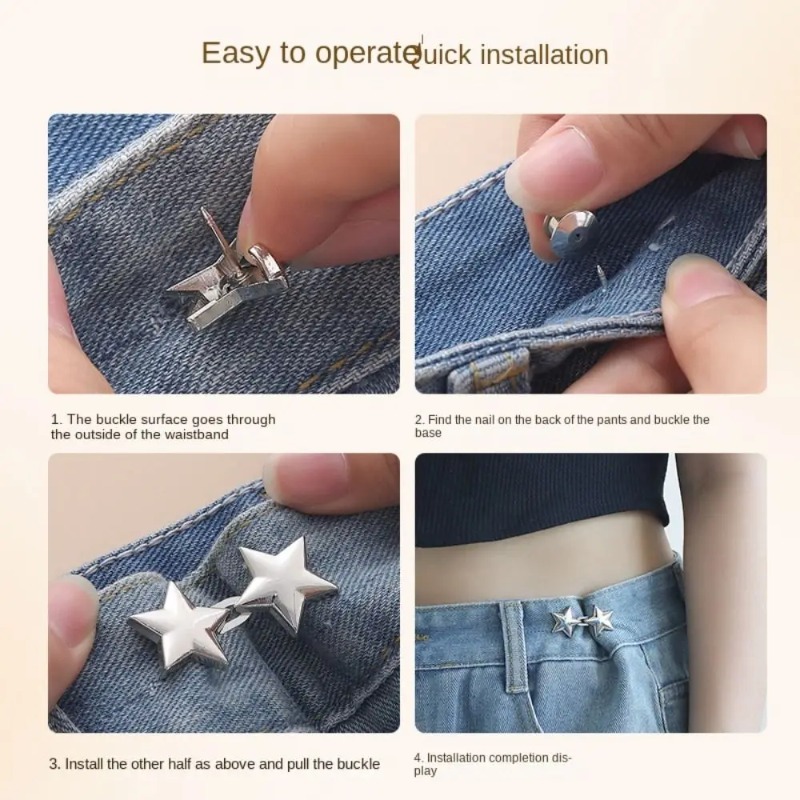 Hebilla de cintura de cinco estrellas, Clips desmontables para pantalones vaqueros, broches de botón, Simple, ajustable, sin costura, accesorios de ropa, 1 par