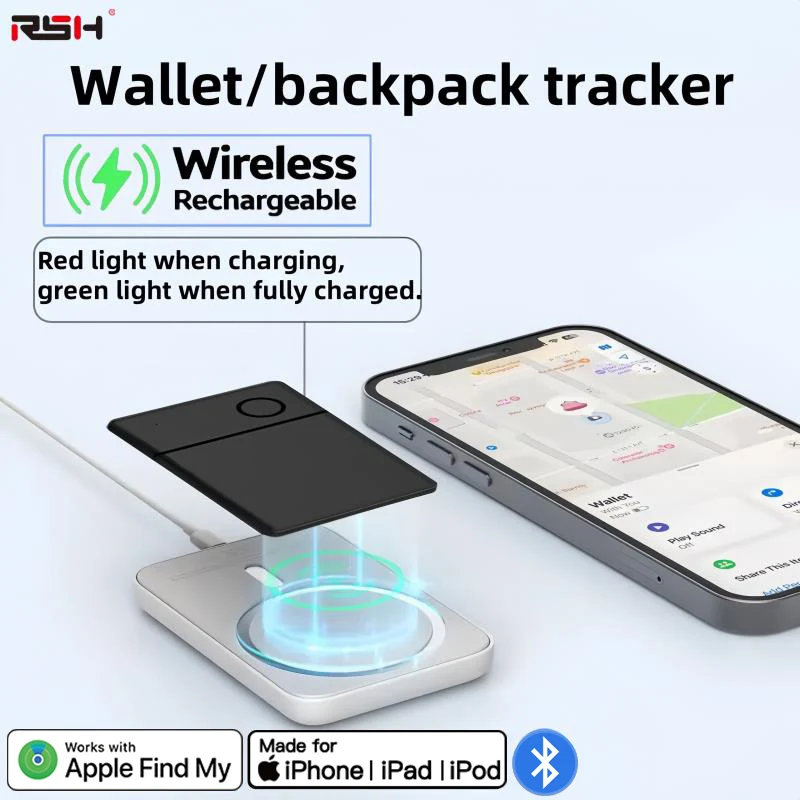 Rsh smart ultra dünne Mini-GPS-Locator-Tracking-Gerät drahtlose wiederauf ladbare Position Brieftasche Tracker-Karte funktioniert mit Apple finden meine