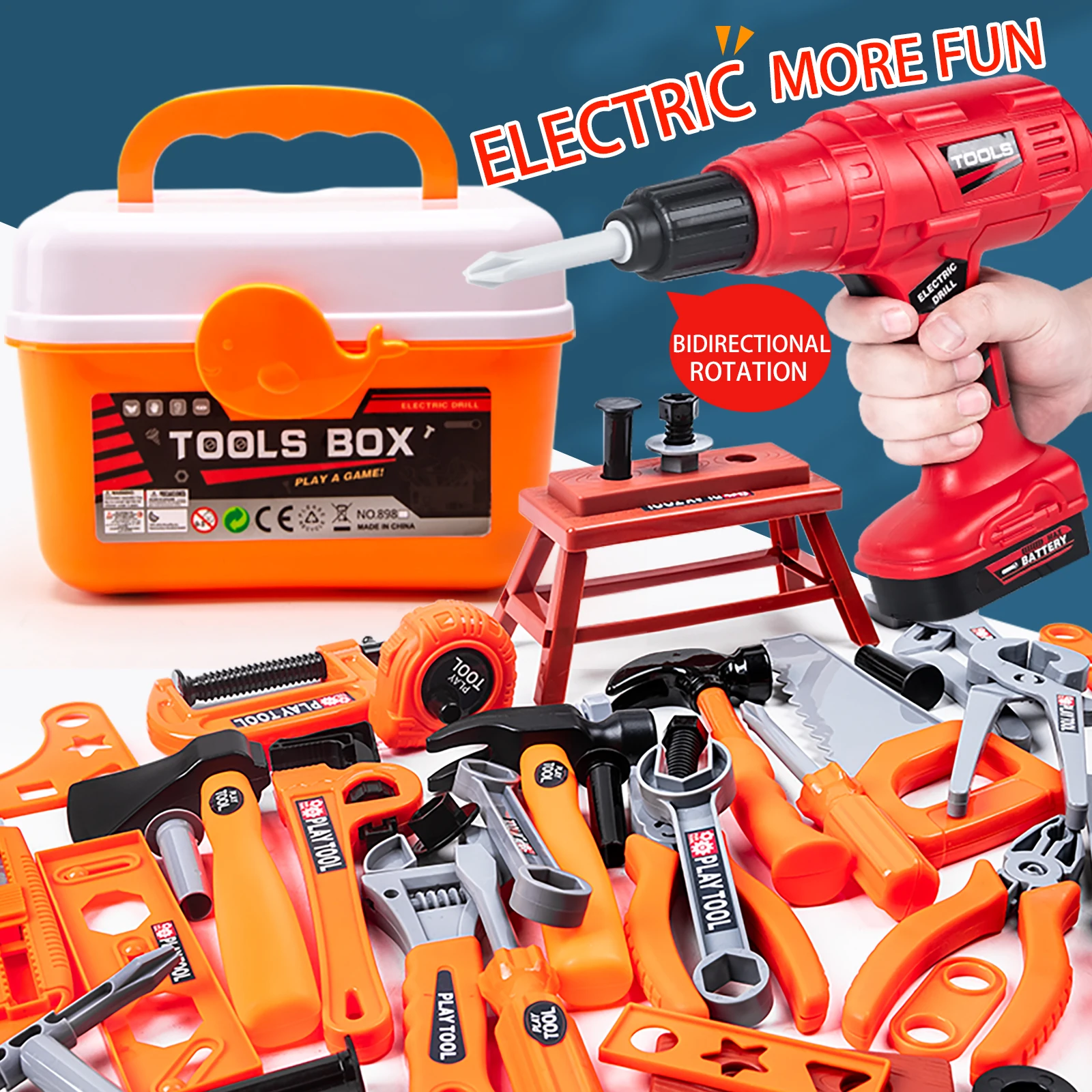 Kit de caja de herramientas para niños, juguetes educativos, herramientas de reparación de simulación, juguetes, taladro, juego de plástico, rompecabezas de ingeniería de aprendizaje, juguetes, regalos para niños