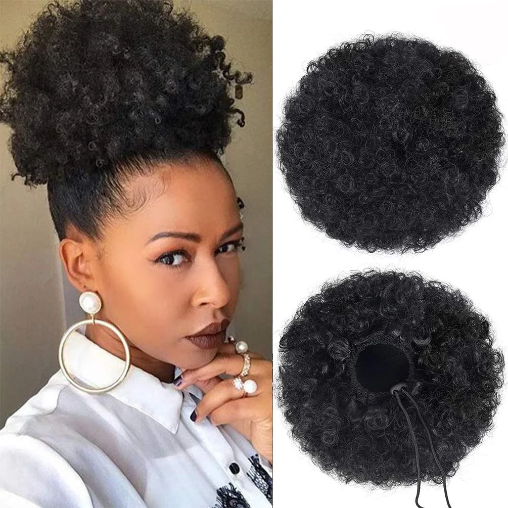 Afro Bladerdeeg Trekkoord Paardenstaart Synthetische Haarverlenging Ombre Honingkleurige Blonde Clip Op Kinky Trekkoord Krullende Paardenstaart