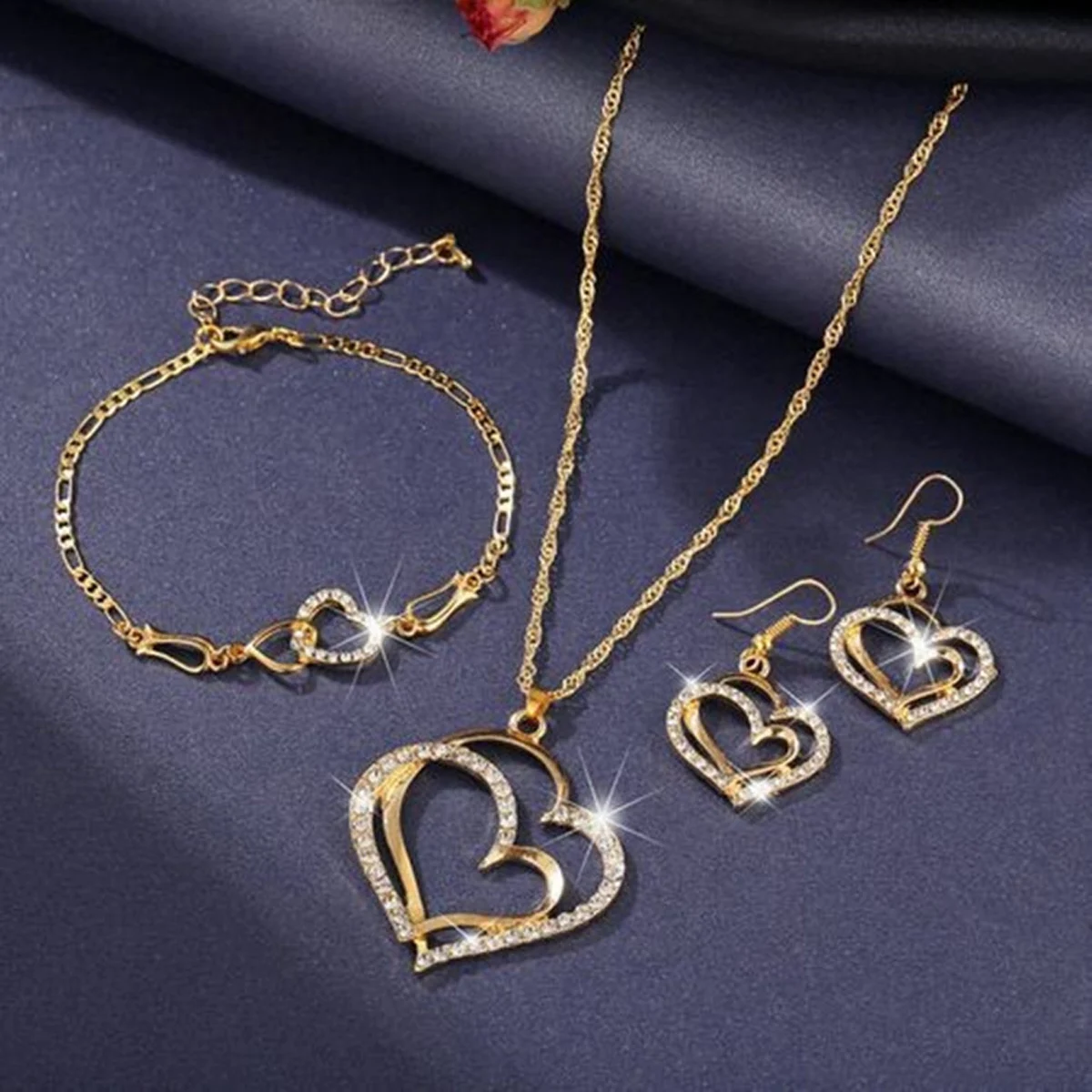 Damenmode Liebe gewickelt Halskette, Ohrringe, Armband, Schmuckset geeignet für Hochzeit, Party, Festival Geschenke
