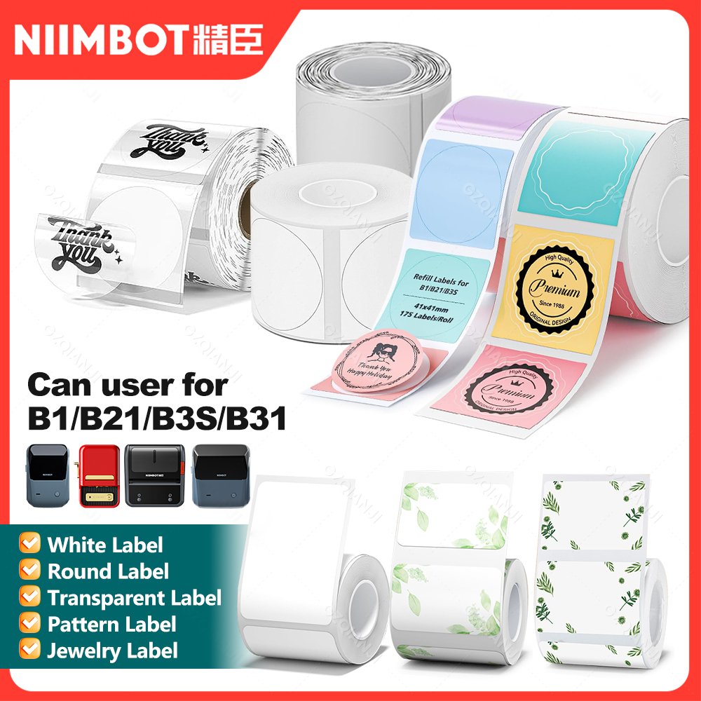 NiiMBOT White Round Color Label Sticker Self-adhesive Paper Thermal Waterproof Digital Number Cake Sealing Roll f B21 B1 Printer