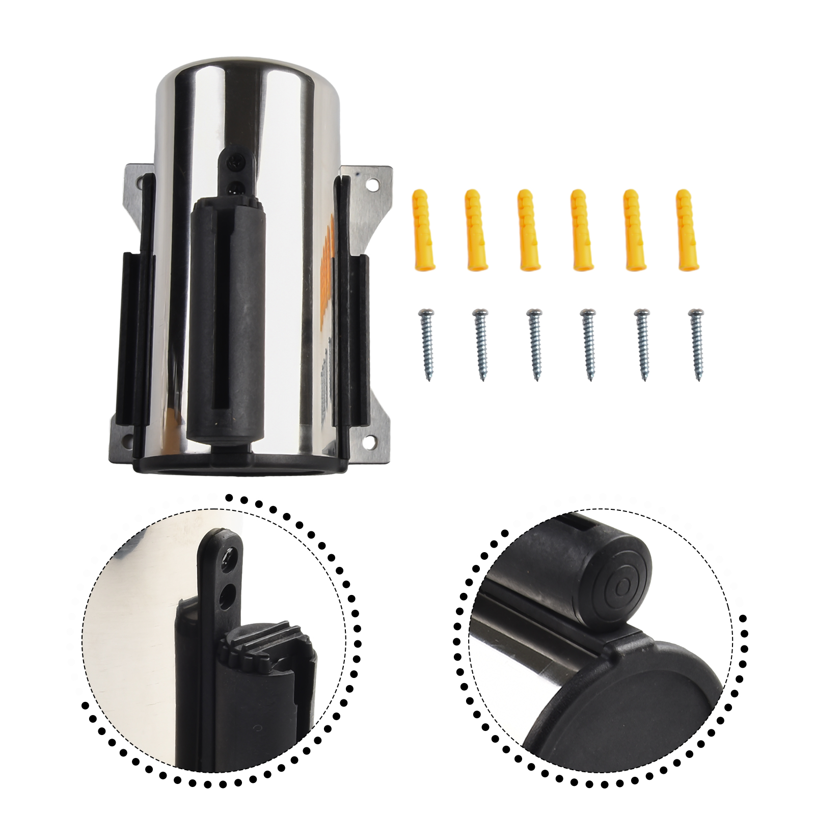 Inoxidável Stanchion Queue Barrier, Wall Mount fita retrátil, com segurança cobrir, correias de nylon, adequado para parques infantis e bancos